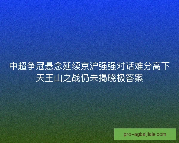 中超争冠悬念延续京沪强强对话难分高下天王山之战仍未揭晓极答案