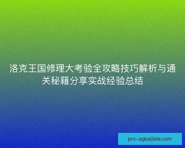 洛克王国修理大考验全攻略技巧解析与通关秘籍分享实战经验总结